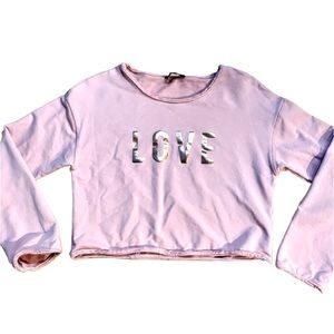 Highline collective women pink crop long sleeve “Love” sweatshirt Small/Petite
